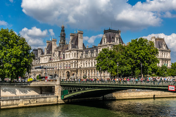 The picturesque embankments of the Seine River in Paris, France.