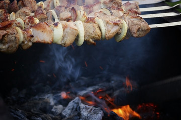 barbecue cooking on the grill