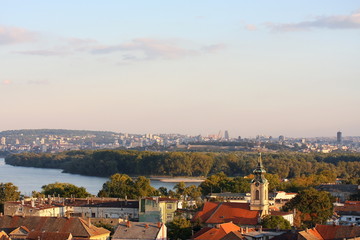 Fototapeta na wymiar Zemun rooftops and Belgrade panorama