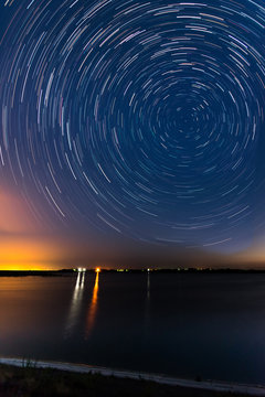 Star trails at the lake side