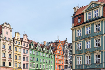 Facades of ancient tenements in the Old Town in Wroclaw
