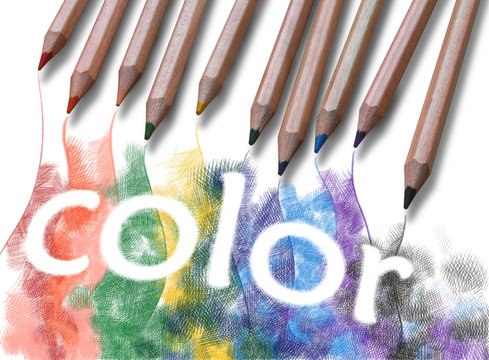 The word "color" drawn with crayons