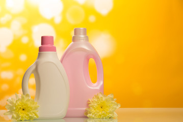 Cleaning products on yellow
