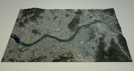 Mappa Seoul, vista satellitare, Corea del Sud, 3d
