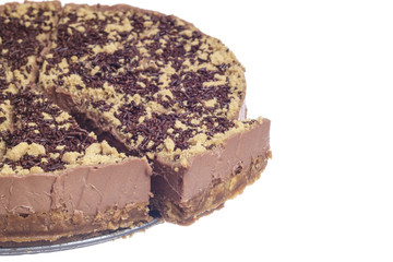 Sliced chocolate cheesecake