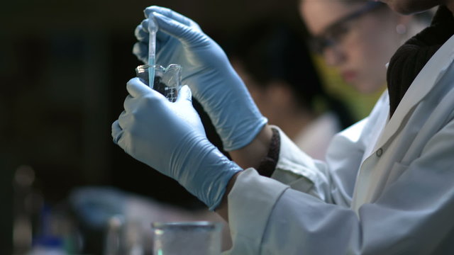 Close up of experiments being conducted in a chemistry lab