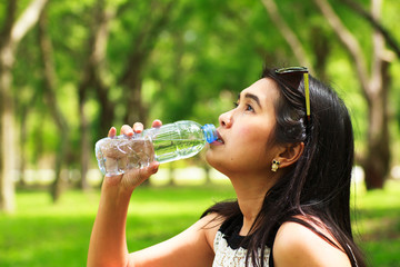 Stock Photo - Girl is Drinking water at park