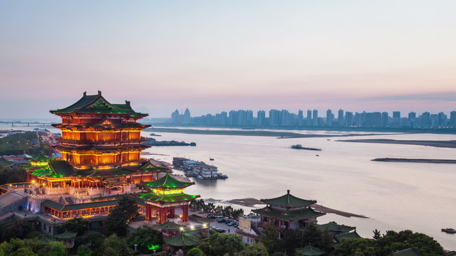 nanchang tengwang pavilion in sunset ,time lapse