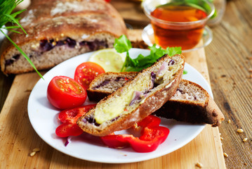 Rye bread baked with onion