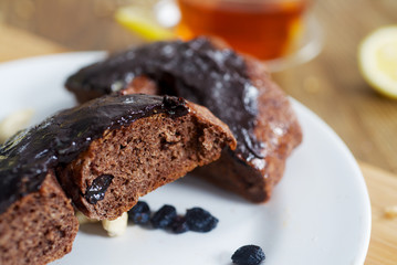 Chocolate donut and lemon tea