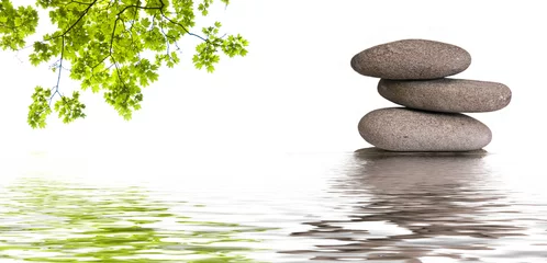 bannière zen, galets et feuilles d'érable