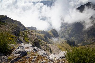 Mountains of Madeira island above the clouds at Pico do Areeiro and Ruivo
