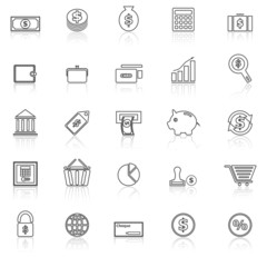 Money line icons with reflect on white