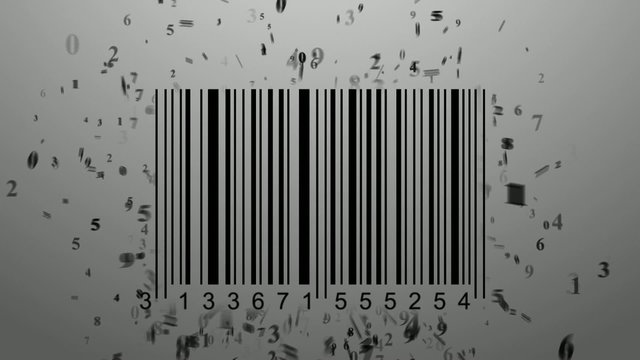 barcode scanner by barcode reader. Closeup on array of digits. chaos digits
