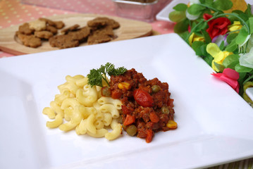Special dog food serve on white plate