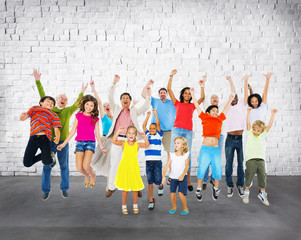 Obraz premium Children Celebration Jumping Ecstatic Happiness Concept