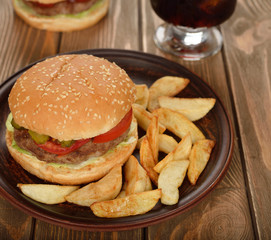 Fresh burger with fries