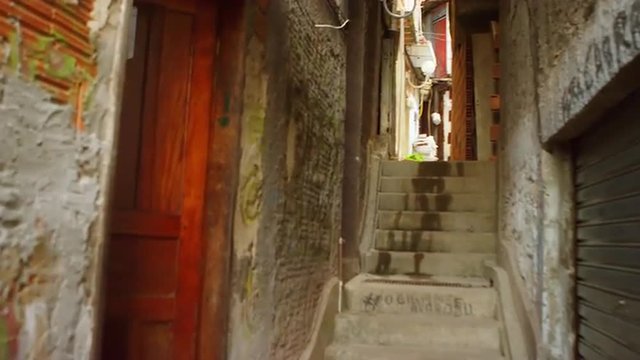 Shot of a stairway, on a city slum