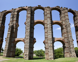Fototapeta na wymiar Vertical panoramic view of Roman Aqueduct