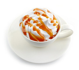 caramel latte coffee with whipped cream