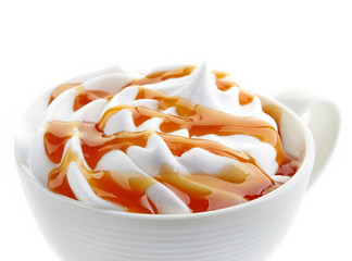 caramel latte coffee with whipped cream