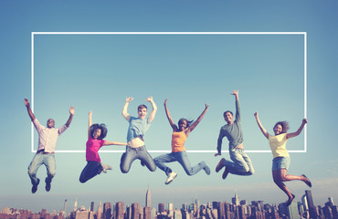 Cheerful People Jumping Friendship Happiness City Concept © Rawpixel.com