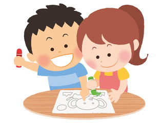 ぬりえをする子供