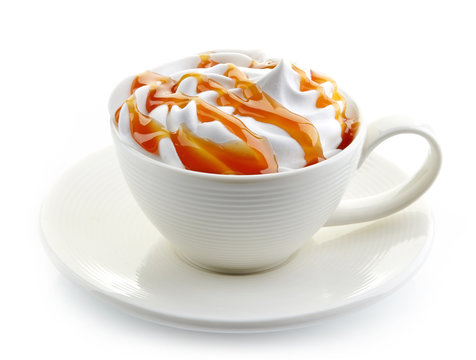 caramel latte coffee with whipped cream