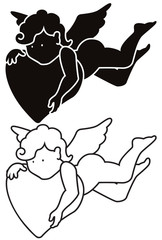Cartoon angel silhouette and outline
