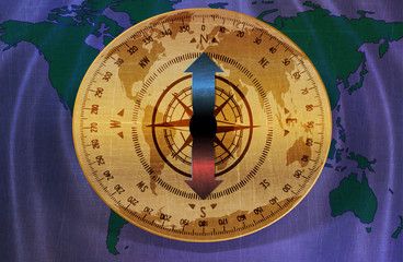 Fototapeta na wymiar illustration of a world map, compass
