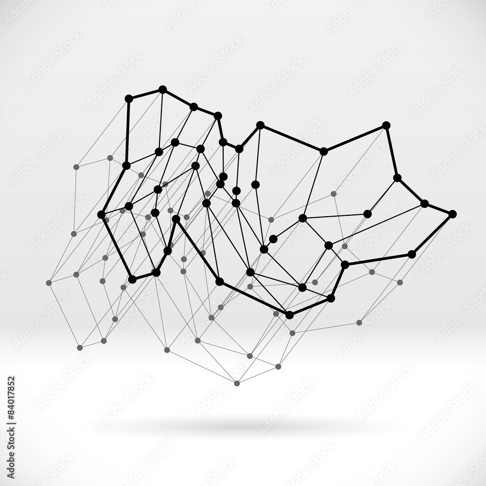 Fototapete Abstract 3D wireframe shape with connected structure