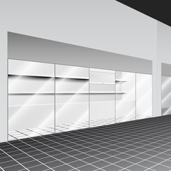 Shop with stand and shelves in the corridor