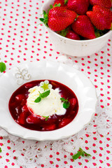berry dessert with strawberry and ice cream