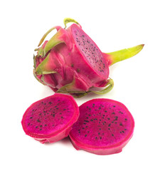 Red dragon fruit on white background
