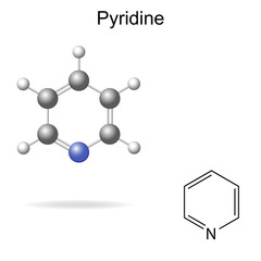 Chemical formula and model of pyridine molecule