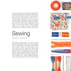 sewing and knitting on white background 