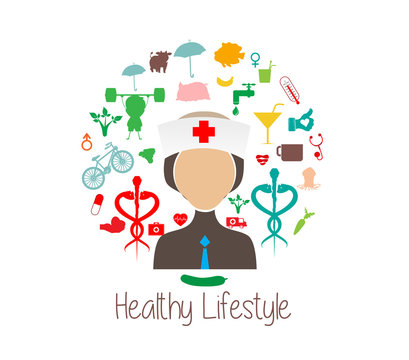 round card with healthy lifestyle icons