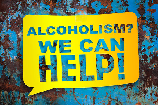 "Alcoholism we can help," yellow banner on a textural background
