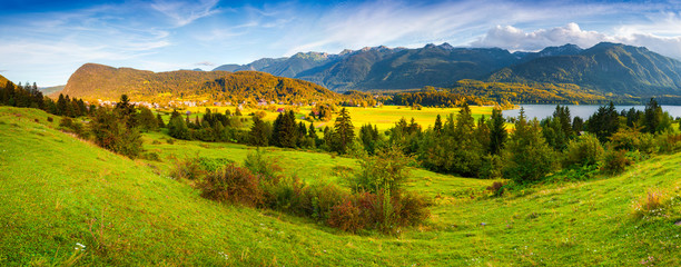 Colorful summer panorama ofn the Stara Fuzina village