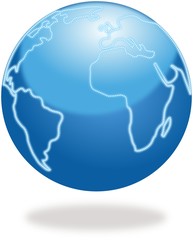 Blue and white stylized planet Earth illustration