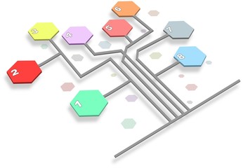 Infographic timeline report chart with hexagons