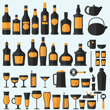 Alcohol drinks icon set flat style,vector eps10 illustration