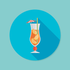 Cocktail. Flat icon with long shadow. EPS10