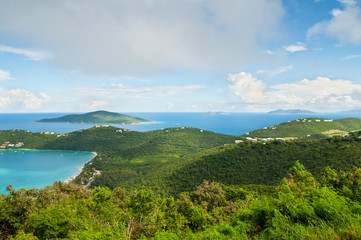 Fototapeta na wymiar Tropical bay vista - St. Thomas from the Mountains