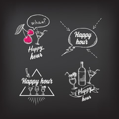 Fototapeta premium Happy hour party invitation. Cocktail chalkboard banner.