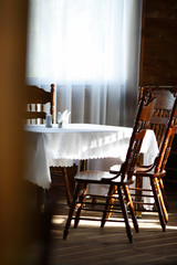 dining table and wooden chairs
