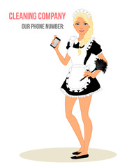 Housewife - retro Maid Costume with cleaning duster isolated on