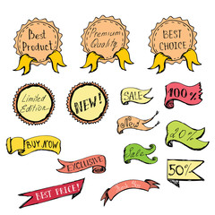 colored Doodle label, ribbon and Design Elements