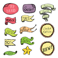 colored Doodle label, ribbon and Design Elements