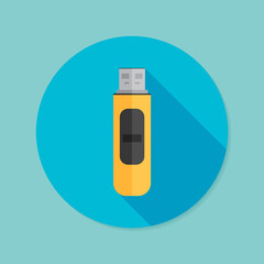 USB flash drive. Flat icon with long shadow. EPS10